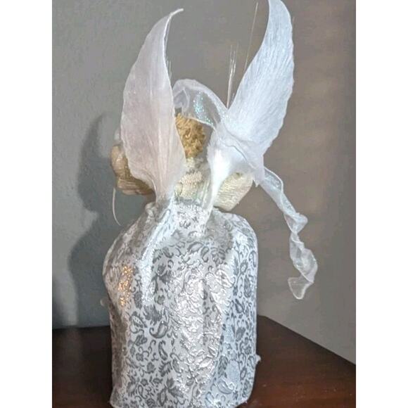 Vtg Fiber Optic Angel Tree Topper Light Up Silver White Gown Christmas 15" - Picture 4 of 9